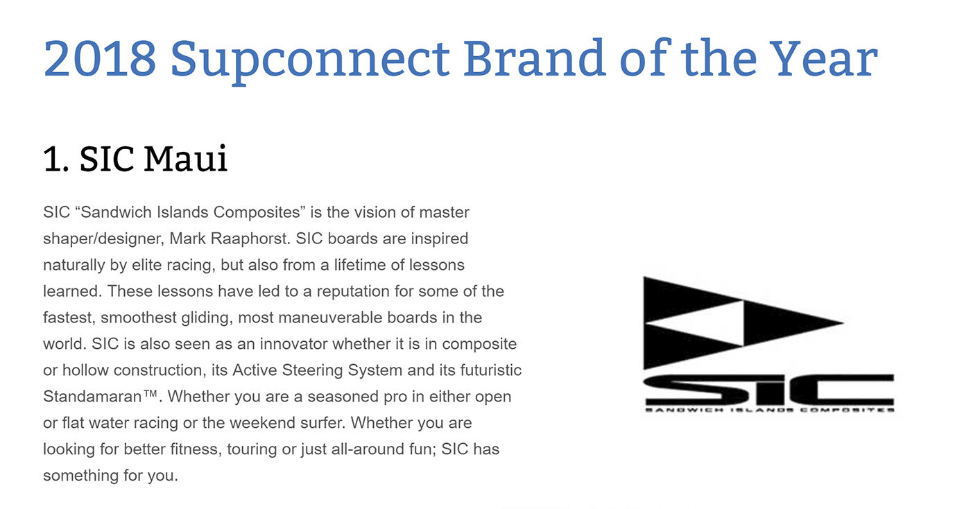 2018 SUP Connect brand of the year 